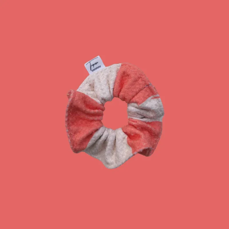 Chouchou upcyclé – Rayé corail vif et crème - Charlie - Image 11