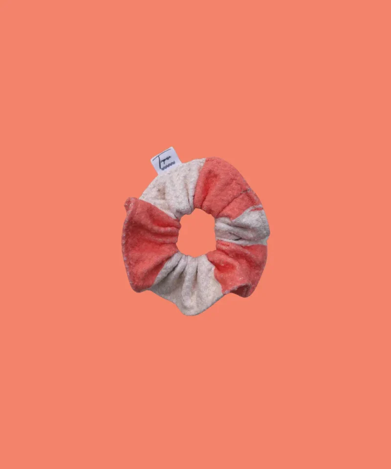 Chouchou upcyclé – Rayé corail vif et crème - Charlie - Image 4