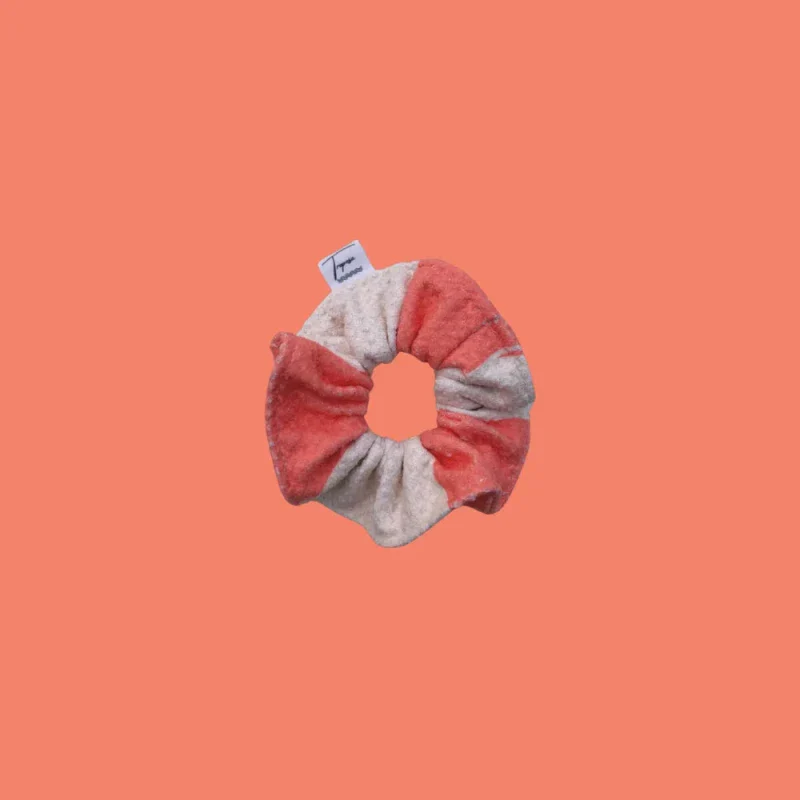 Chouchou upcyclé – Rayé corail vif et crème - Charlie - Image 5