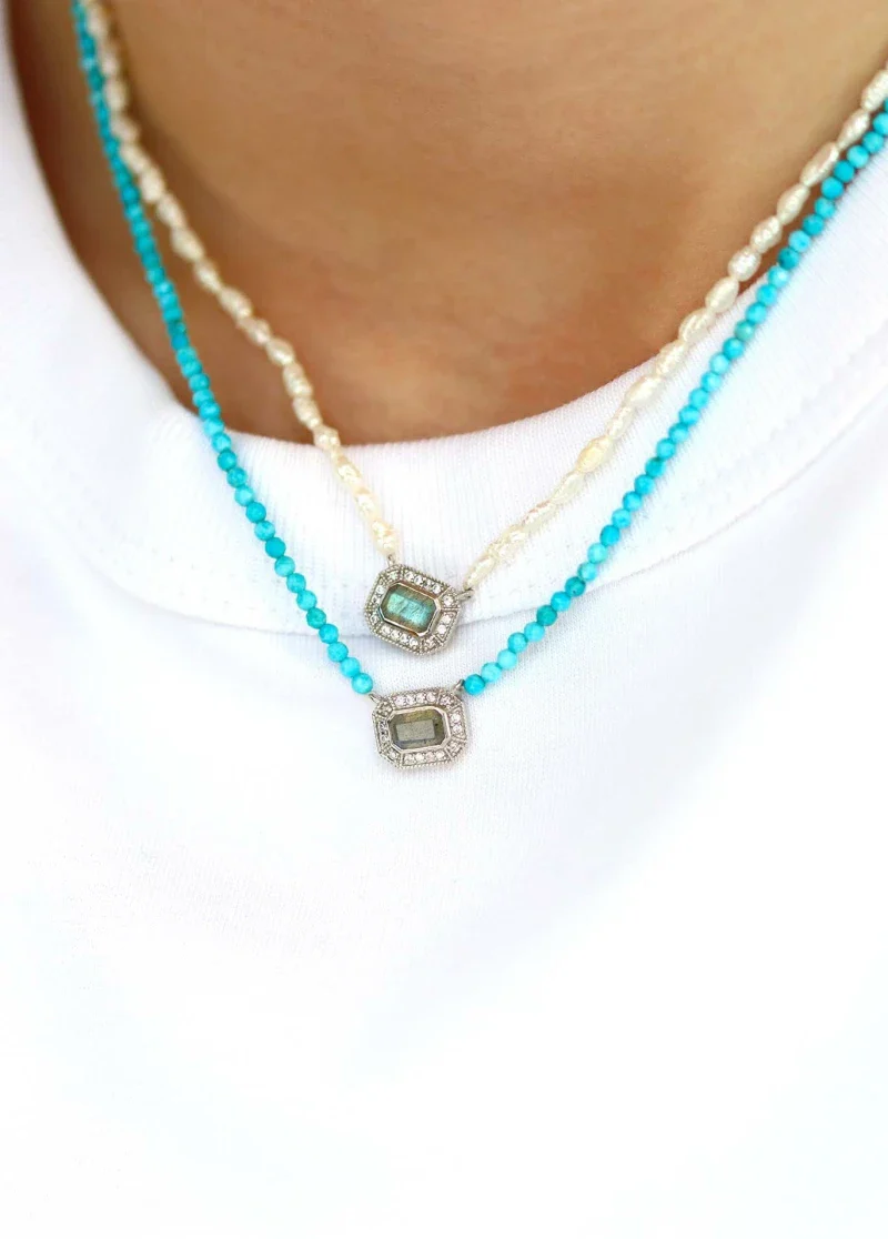 Collier art déco en argent Labradorite et perles d'eau douce "Annette" - Image 2