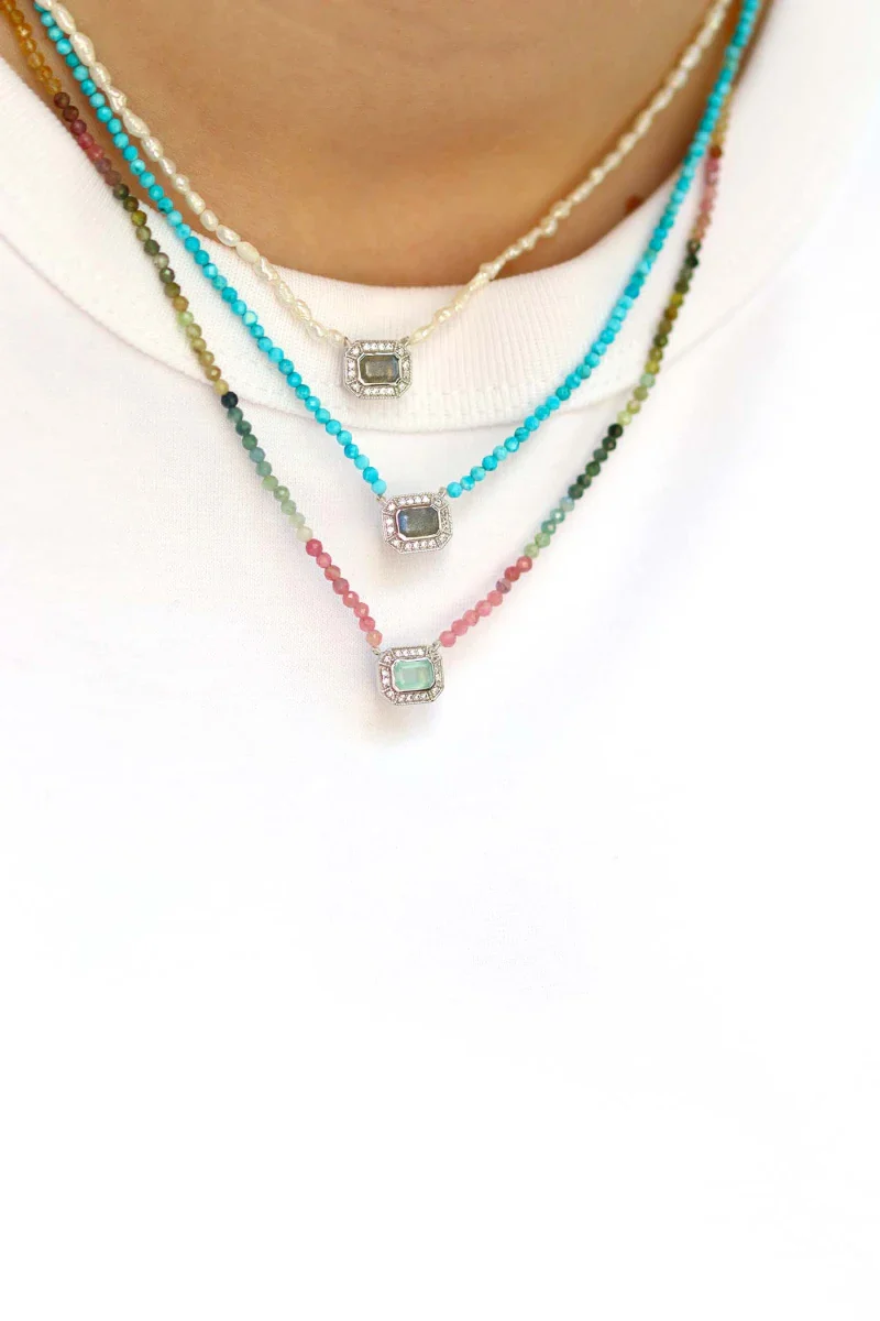 Collier art déco en argent Labradorite et perles d'eau douce "Annette" - Image 3