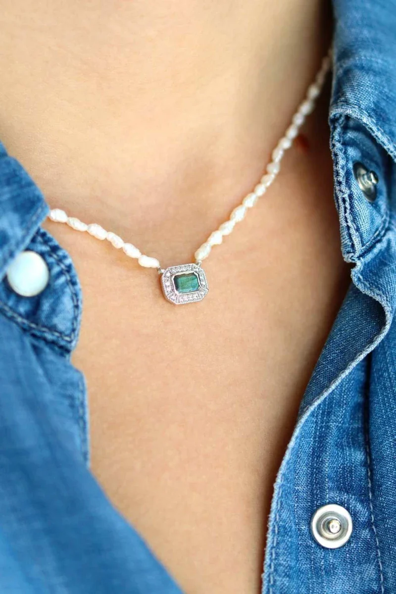 Collier art déco en argent Labradorite et perles d'eau douce "Annette" - Image 4