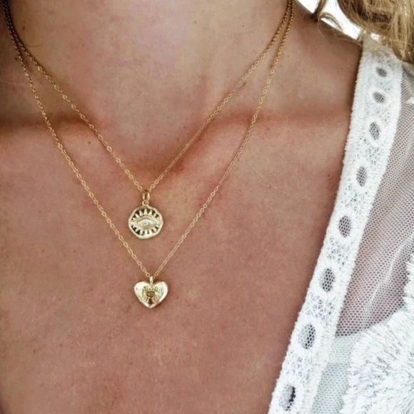 Collier cœur doré gravé œil - Lovely eyes - Image 2