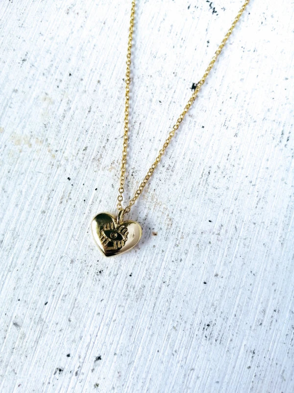 Collier cœur doré gravé œil - Lovely eyes - Image 3