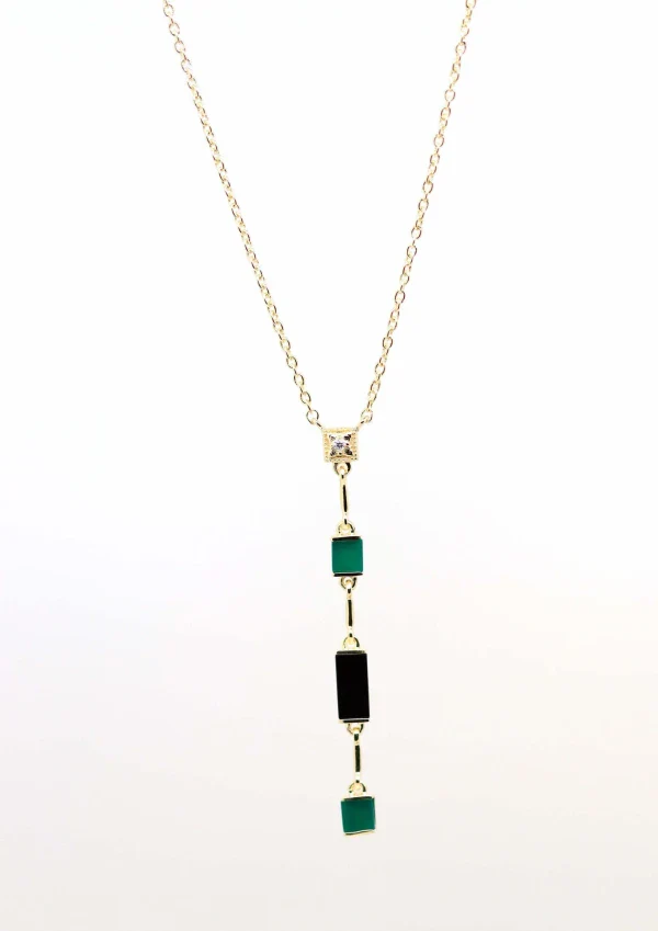 Collier doré en Y en Onyx vert et Onyx noir I Louisette - Image 2