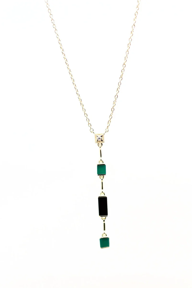Collier doré en Y en Onyx vert et Onyx noir I Louisette - Image 3