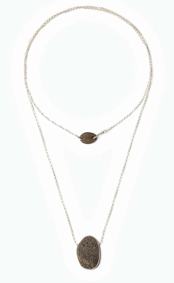 Collier sautoir en argent  avec galet noir - Double Trouble - Image 3