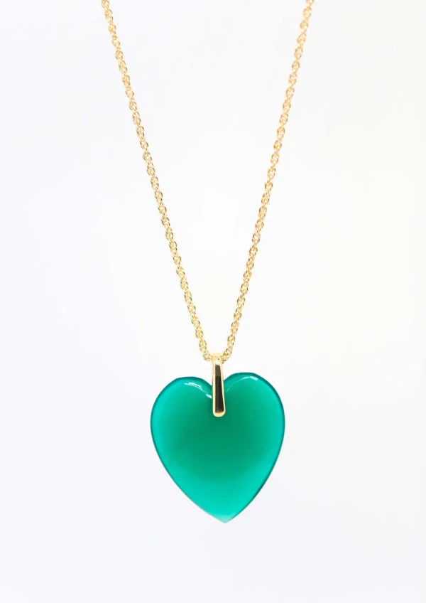 Collier sautoir plaqué or Onyx vert en coeur I Charlotte - Image 2