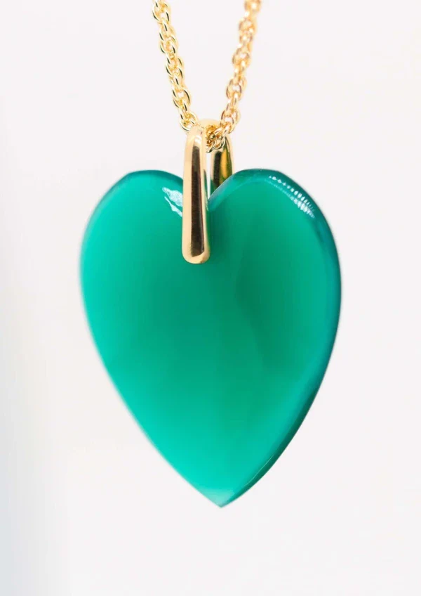 Collier sautoir plaqué or Onyx vert en coeur I Charlotte - Image 3