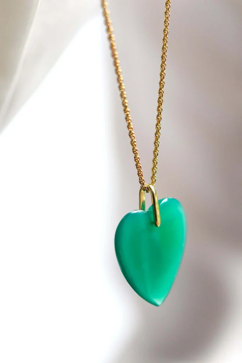 Collier sautoir plaqué or Onyx vert en coeur I Charlotte - Image 5