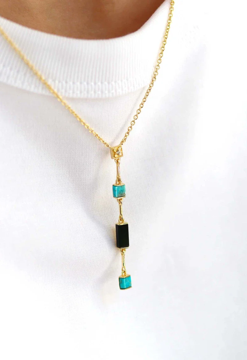 Collier Y Louisette Turquoise et Onyx noir - Image 3