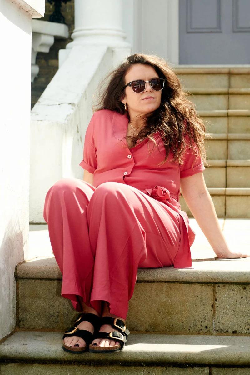 Combinaison en rayonne rose pour femme - Planet - Image 3