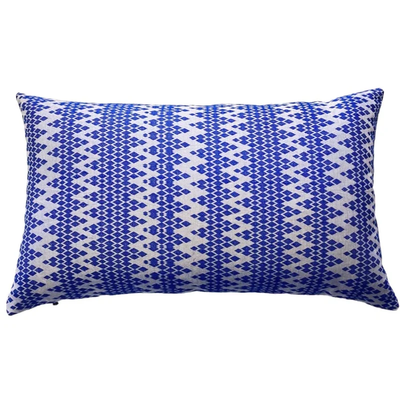 Coussin tissé main blanc et bleu - Kachin - Image 5