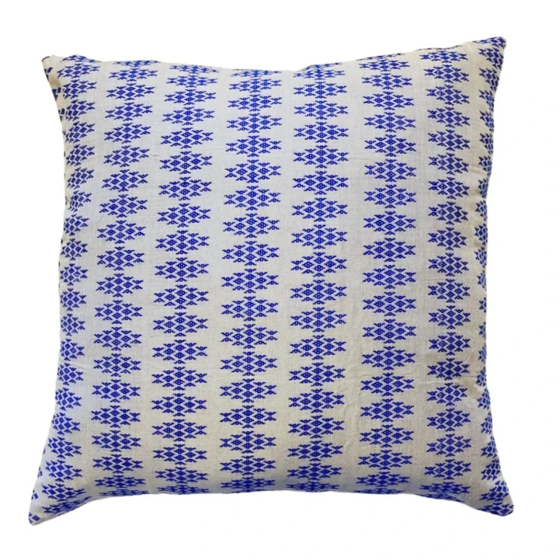 Coussin tissé main blanc et bleu - Kachin - Image 6