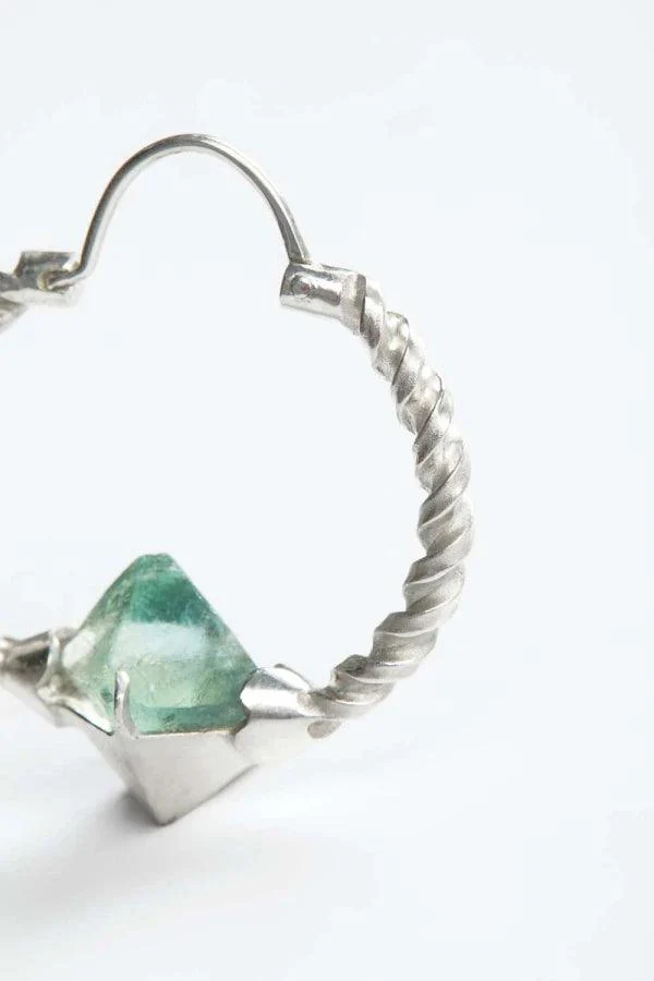 Créoles en argent avec Fluorites brutes - Storm - Image 3