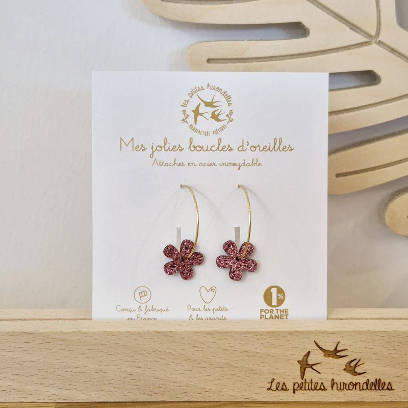 Créoles en feutrine pailletée - Fleurs - Image 5