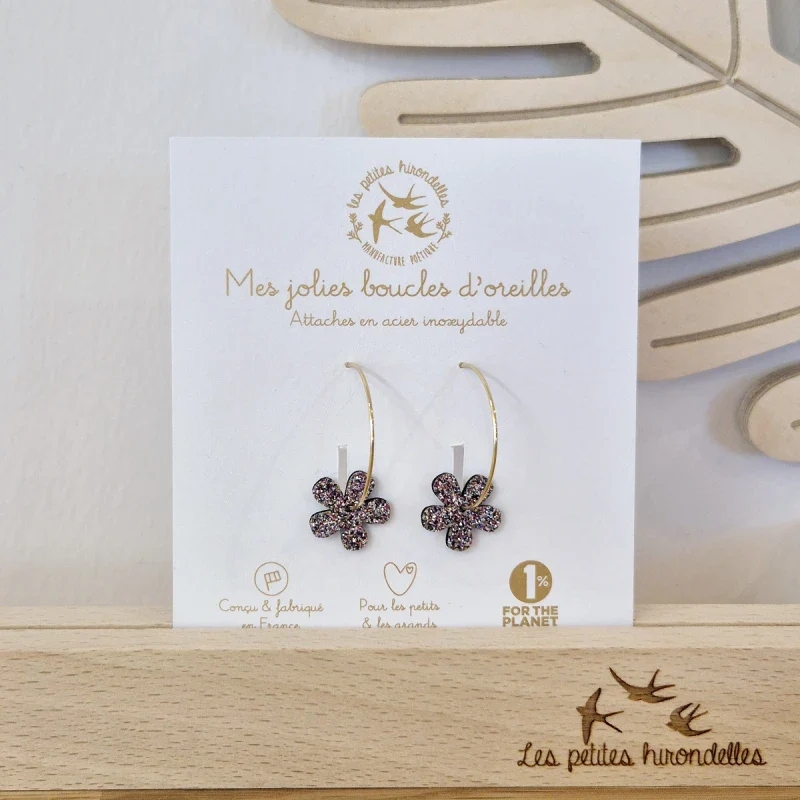 Créoles en feutrine pailletée - Fleurs - Image 6