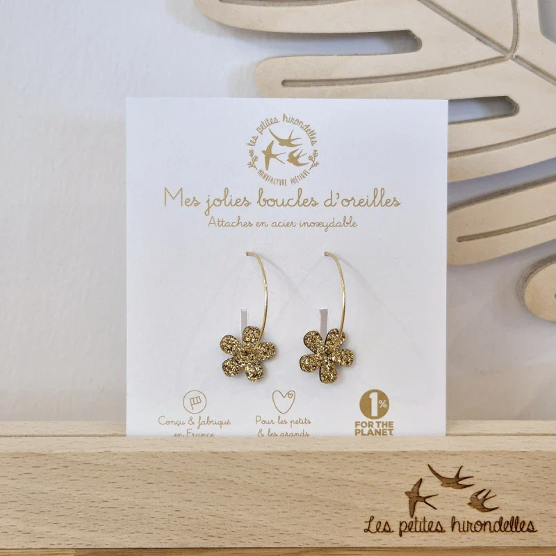 Créoles en feutrine pailletée - Fleurs - Image 7