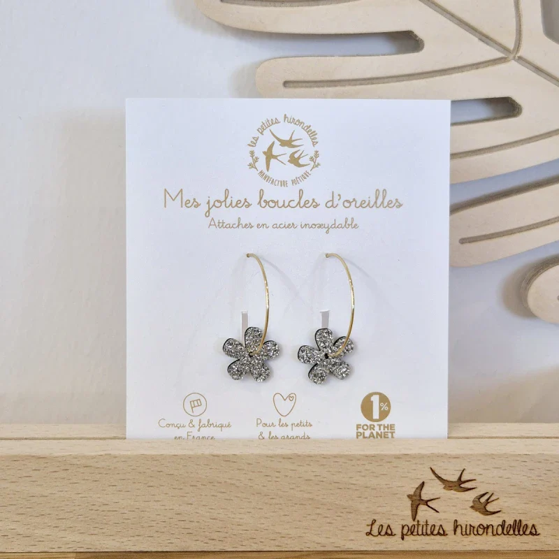 Créoles en feutrine pailletée - Fleurs - Image 9
