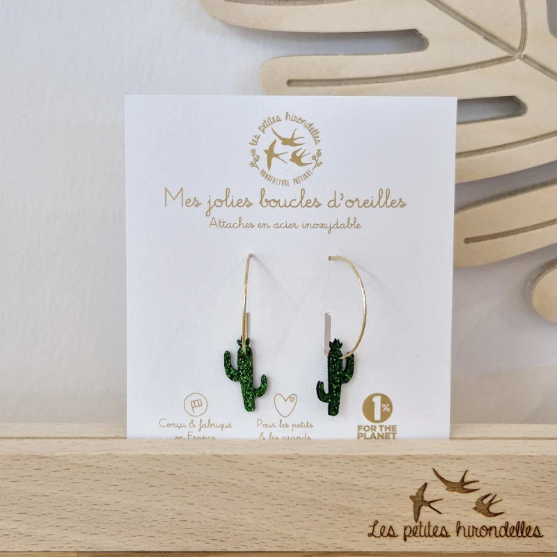 Créoles en feutrine pailletées - Cactus - Image 8