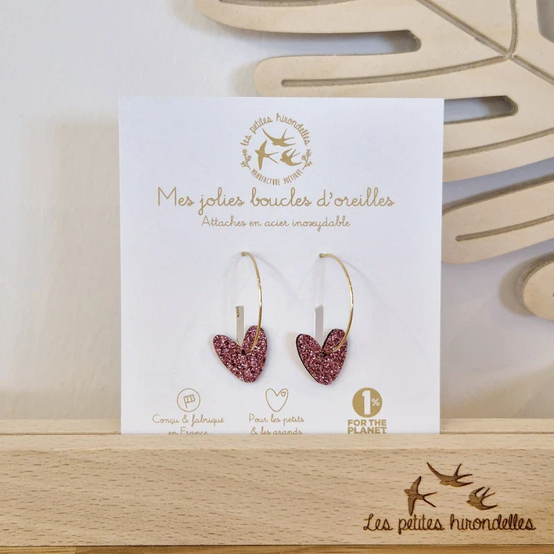 Créoles en feutrine pailletées - Cœurs - Image 8