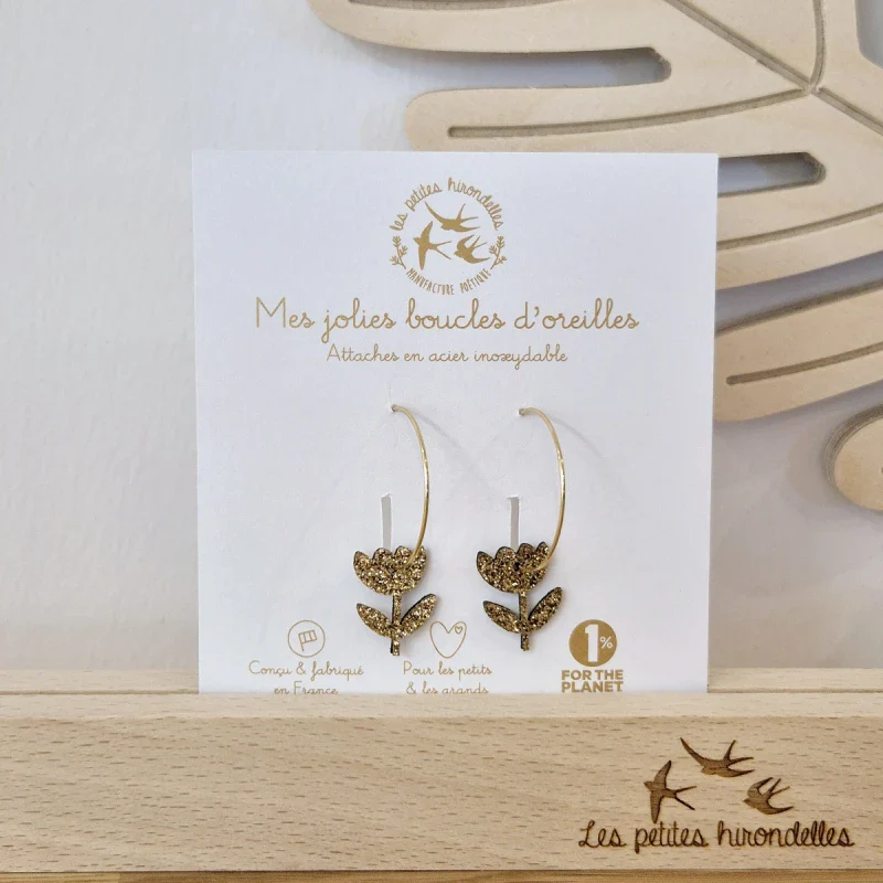 Créoles en feutrine pailletées - Fleurs tiges - Image 7