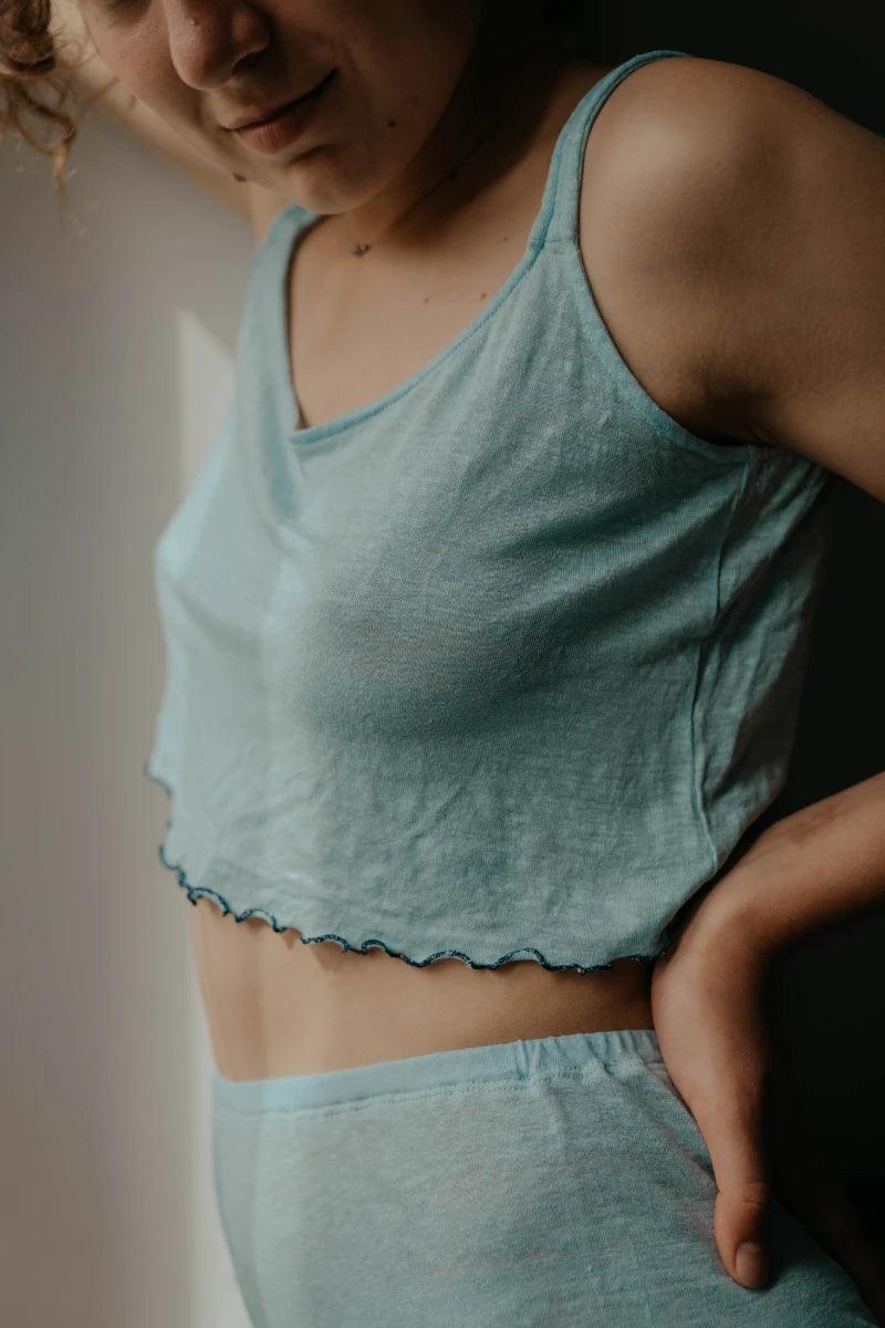 Débardeur bleu en jersey de lin biologique - Si elle - Image 2