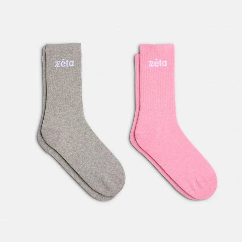 Duo de chaussettes unisexes - Gris/Rose - Image 3