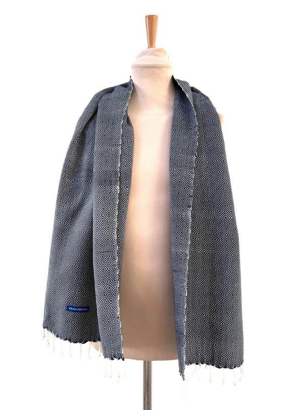 Écharpe bleu marine en coton pour femme - Krama chaud - Image 2