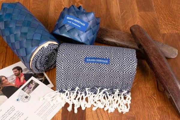 Écharpe bleu marine en coton pour femme - Krama chaud - Image 7