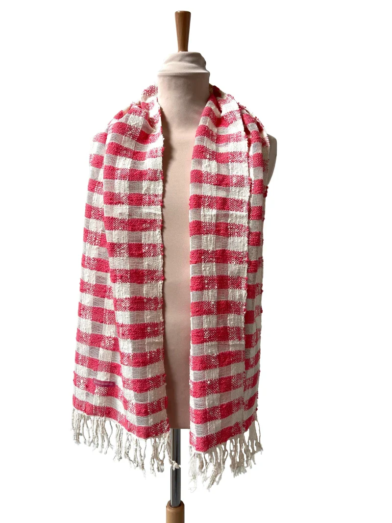 Écharpe en coton avec écrin en palmier tressé - Cerise - Image 2