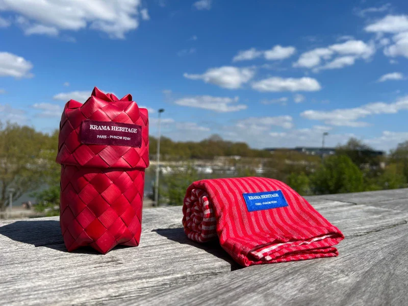 Écharpe en coton avec écrin en palmier tressé - Coquelicot - Image 2