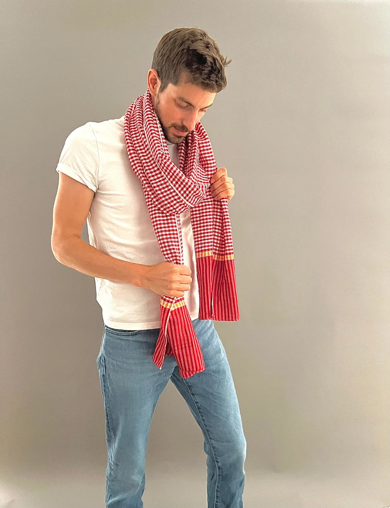 Écharpe en coton avec écrin en palmier tressé - Coquelicot - Image 3