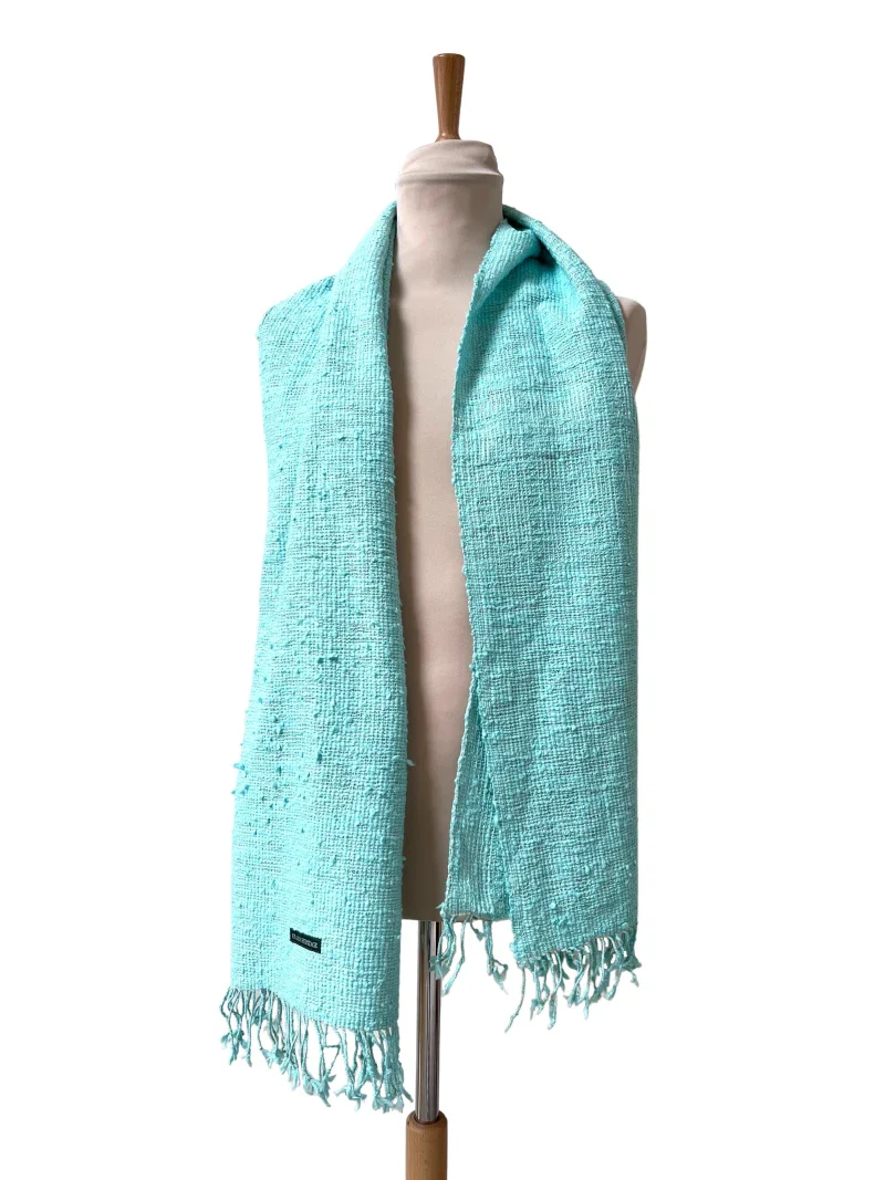Écharpe en coton avec écrin en palmier tressé - Cyan - Image 4