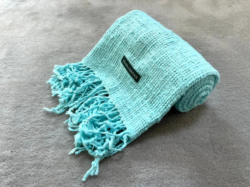 Écharpe en coton avec écrin en palmier tressé - Cyan - Image 5