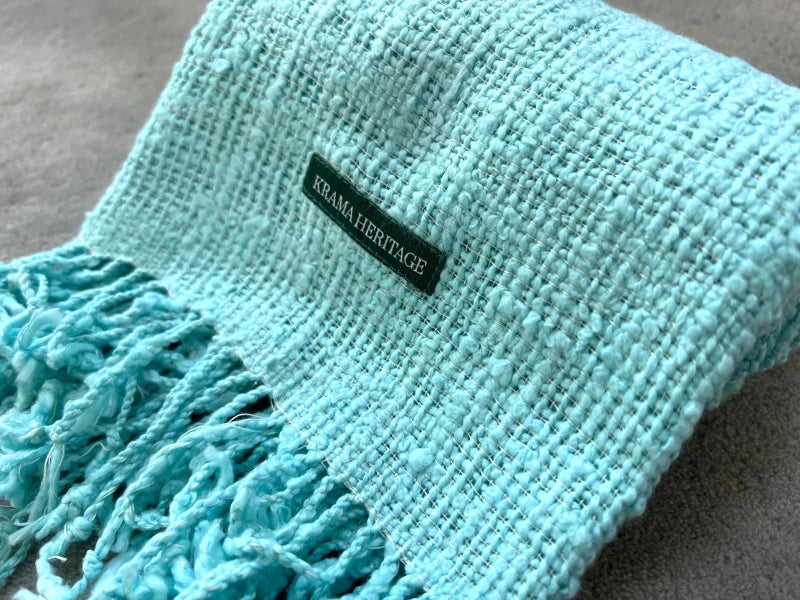 Écharpe en coton avec écrin en palmier tressé - Cyan - Image 8