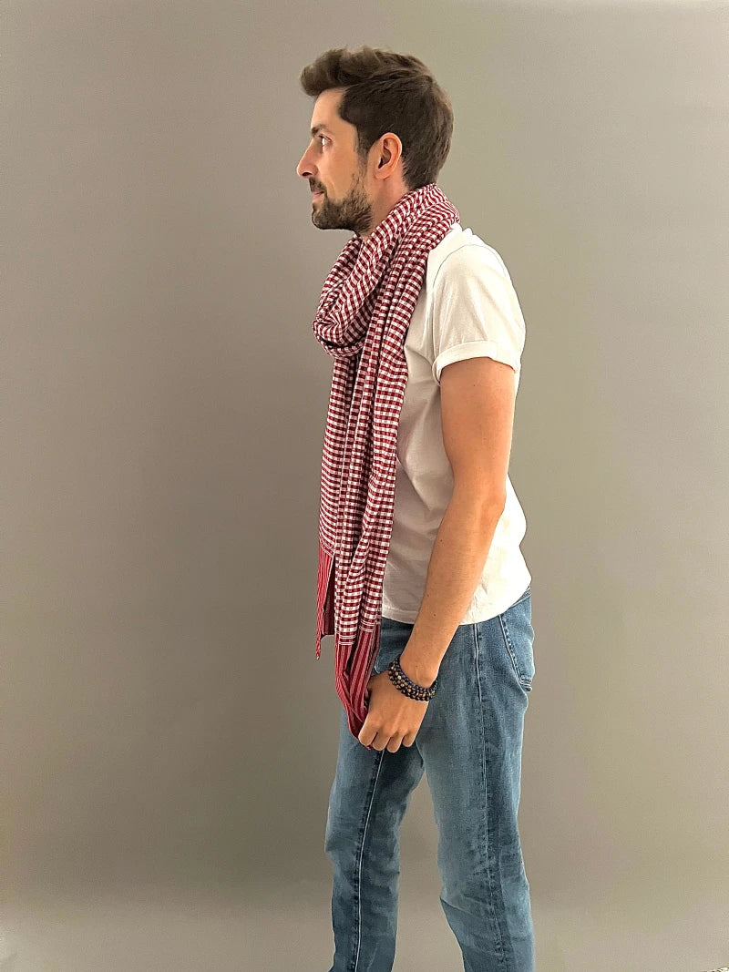 Écharpe en coton avec écrin en palmier tressé - Grenat 3 Tours - Image 3