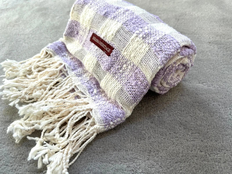 Écharpe en coton avec écrin en palmier tressé - Lilas - Image 2