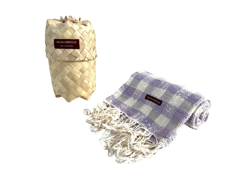 Écharpe en coton avec écrin en palmier tressé - Lilas - Image 3