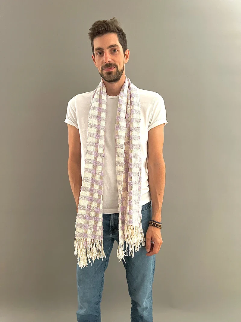 Écharpe en coton avec écrin en palmier tressé - Lilas - Image 6