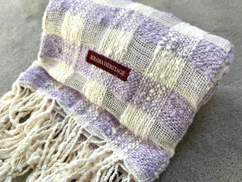 Écharpe en coton avec écrin en palmier tressé - Lilas - Image 7