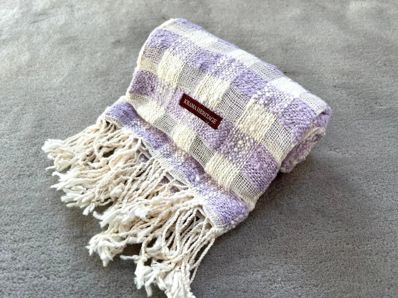 Écharpe en coton avec écrin en palmier tressé - Lilas - Image 9