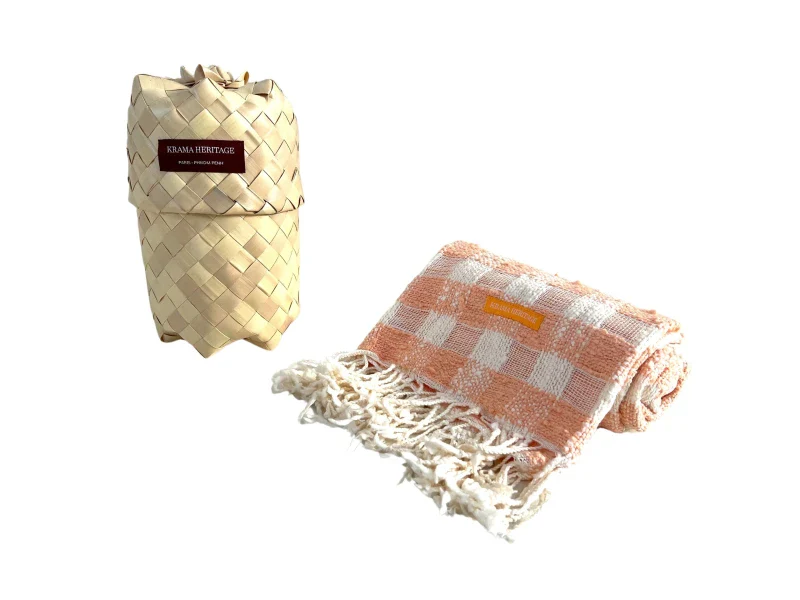 Écharpe en coton avec écrin en palmier tressé - Mandarine - Image 2