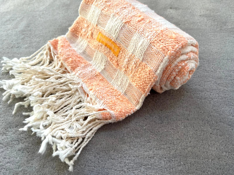 Écharpe en coton avec écrin en palmier tressé - Mandarine - Image 4