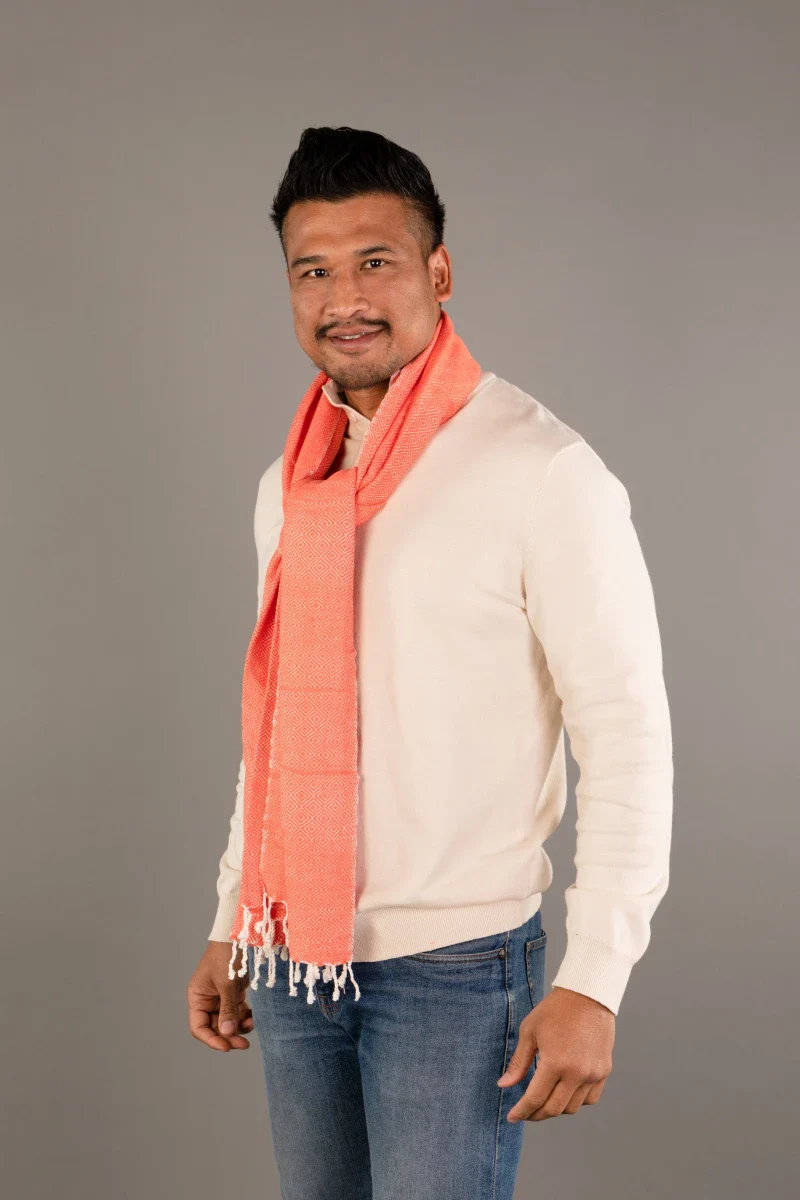Écharpe en coton avec écrin en palmier tressé - Orange Corail - Image 5