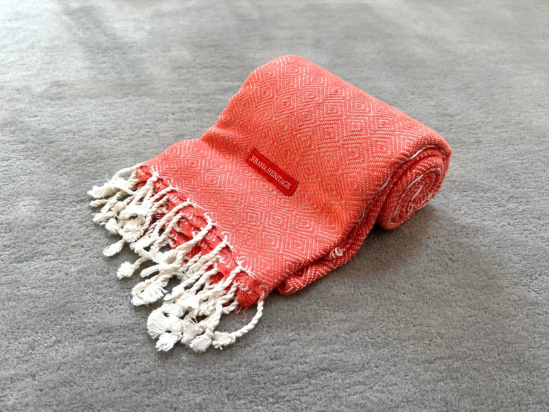 Écharpe en coton avec écrin en palmier tressé - Orange Corail - Image 6