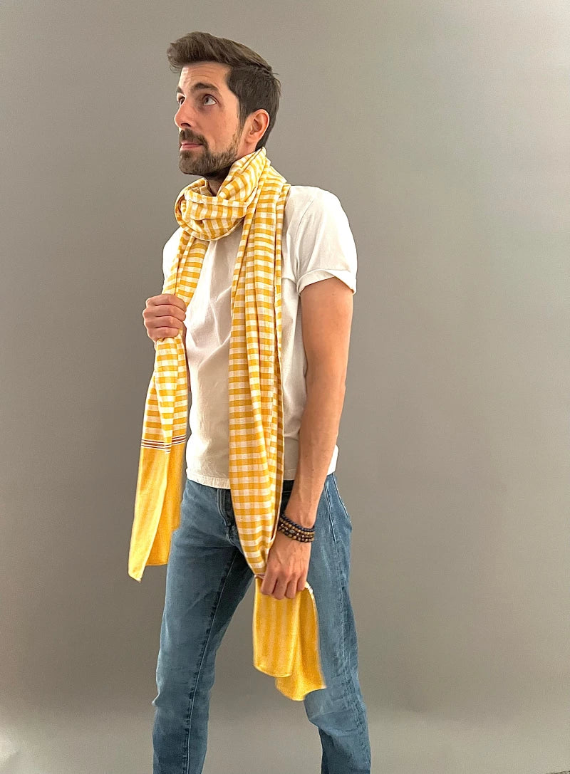 Écharpe en coton avec écrin en palmier tressé - Pop Jaune 3 Tours - Image 3