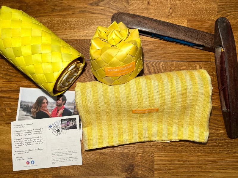 Écharpe en coton avec écrin en palmier tressé - Pop Jaune 3 Tours - Image 4
