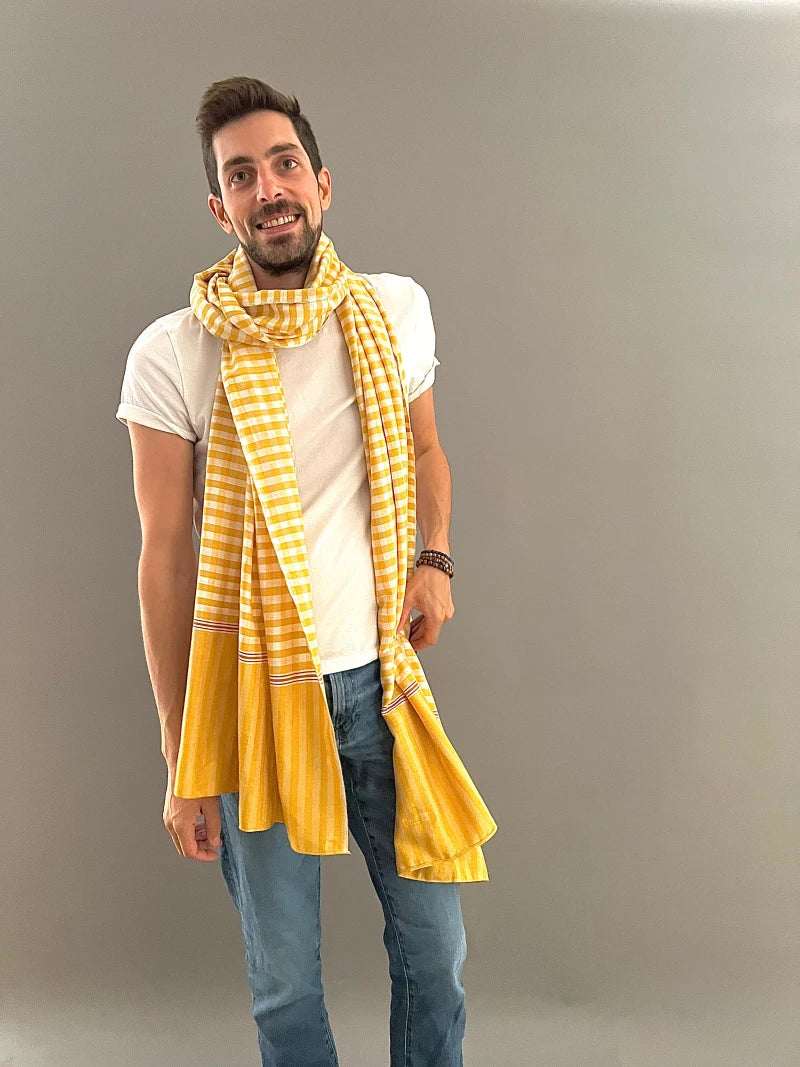 Écharpe en coton avec écrin en palmier tressé - Pop Jaune 3 Tours - Image 5