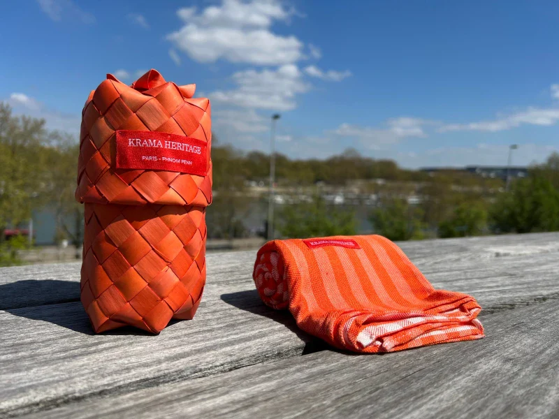 Écharpe en coton avec écrin en palmier tressé - Pop Orange - Image 3